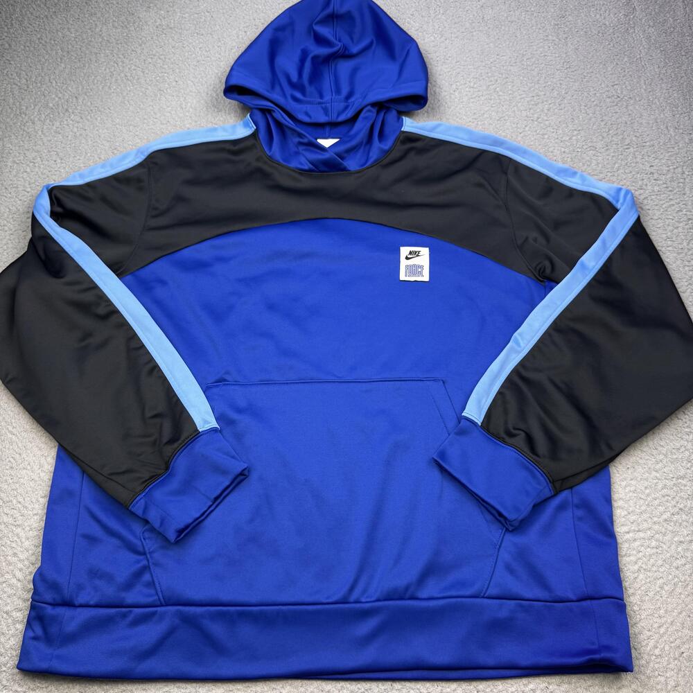 Nike Force Hoodie Mens XL Blue Black Therma-Fit Pullover Athletic Sweatshirt